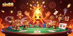 Experience thrilling moments at sin88 with a lively poker scene featuring tokens and treasures.