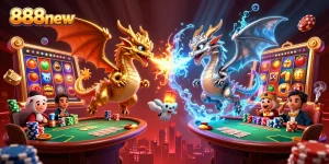 Engage in thrilling gameplay at 888new with captivating dragon illustrations and casino elements.