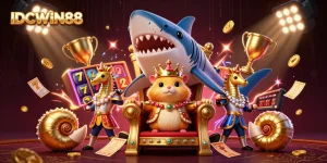 Experience thrilling games with IDCWIN88, featuring iconic slot reels and royal characters.