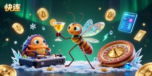 快连 enhances the gaming experience with cartoon characters in dynamic casino settings, featuring roulette and crypto elements.