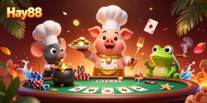 Experience golden opportunities at Hay88 with vibrant characters and dynamic gambling action.