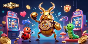 Experience MAGNUM188 with vibrant slot machines and dynamic characters in an exhilarating gambling scene.