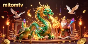 Mitomtv enhances gaming experience with a massive jade dragon and lucky elements.