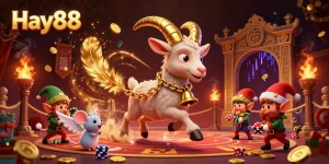 Engage with thrilling gaming at Hay88's colorful holiday casino featuring a Krampus goat, angel mouse, and cheeky gremlins.