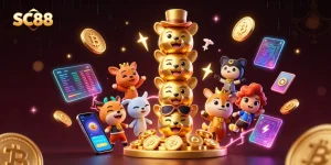 Engage with fast-paced gaming at SC88’s vibrant 3D casino featuring animated totem and crypto elements.