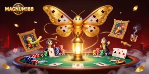 Experience thrilling gameplay with MAGNUM188, featuring poker elements and a captivating atmosphere.